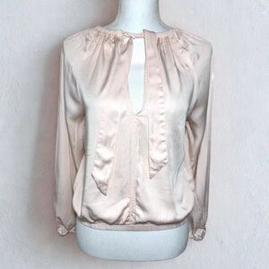 Cloth & Stone Soft Pink Pleated Blouse Relaxed Fit Tie Front Women Small